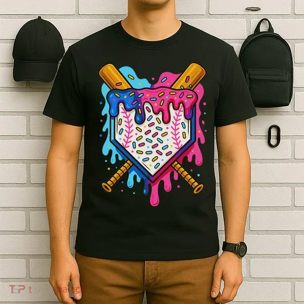 Baseball Ice Cream Drip Baseball T-Shirt