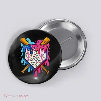 Baseball Ice Cream Drip Baseball Button