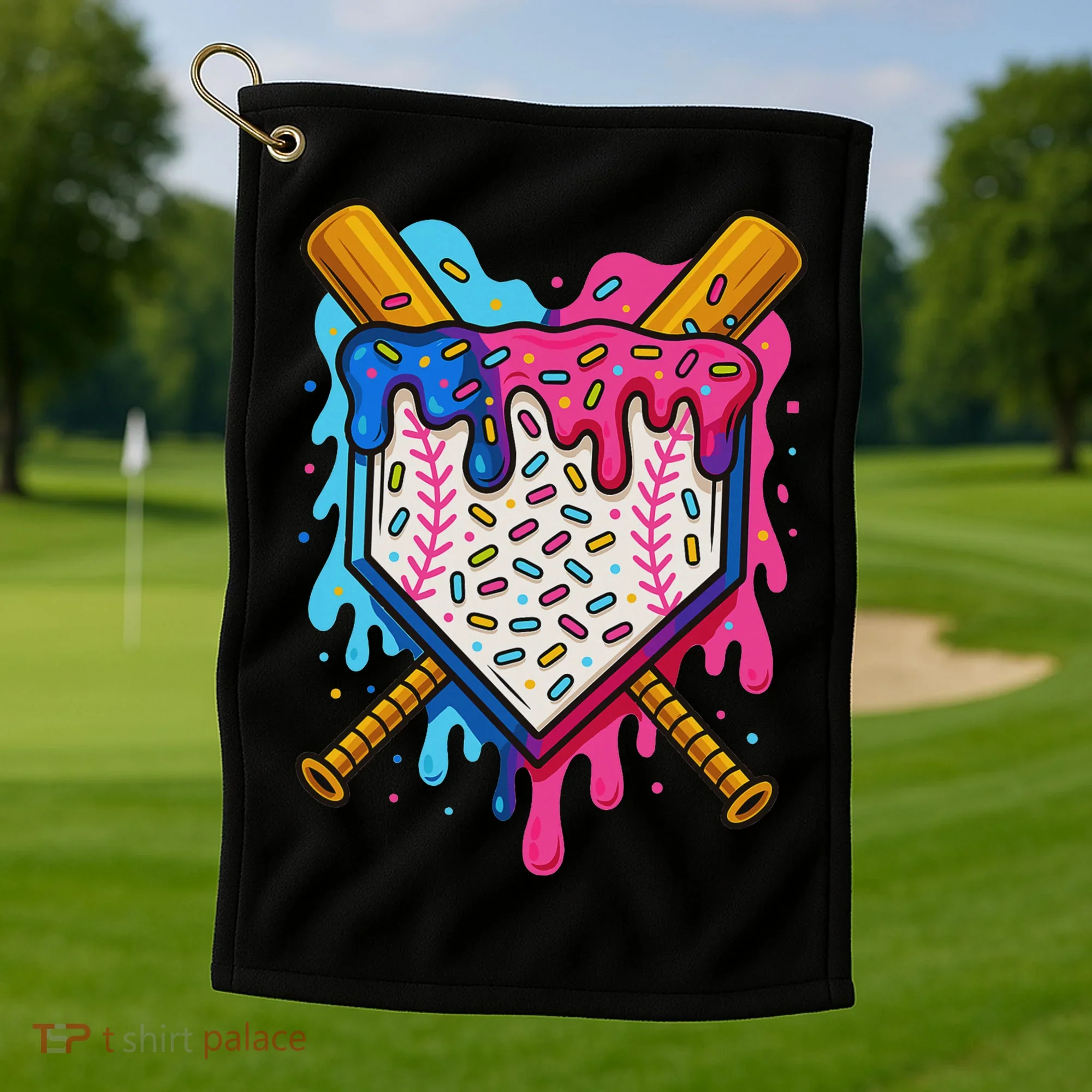 Baseball Ice Cream Drip Baseball Golf Towel