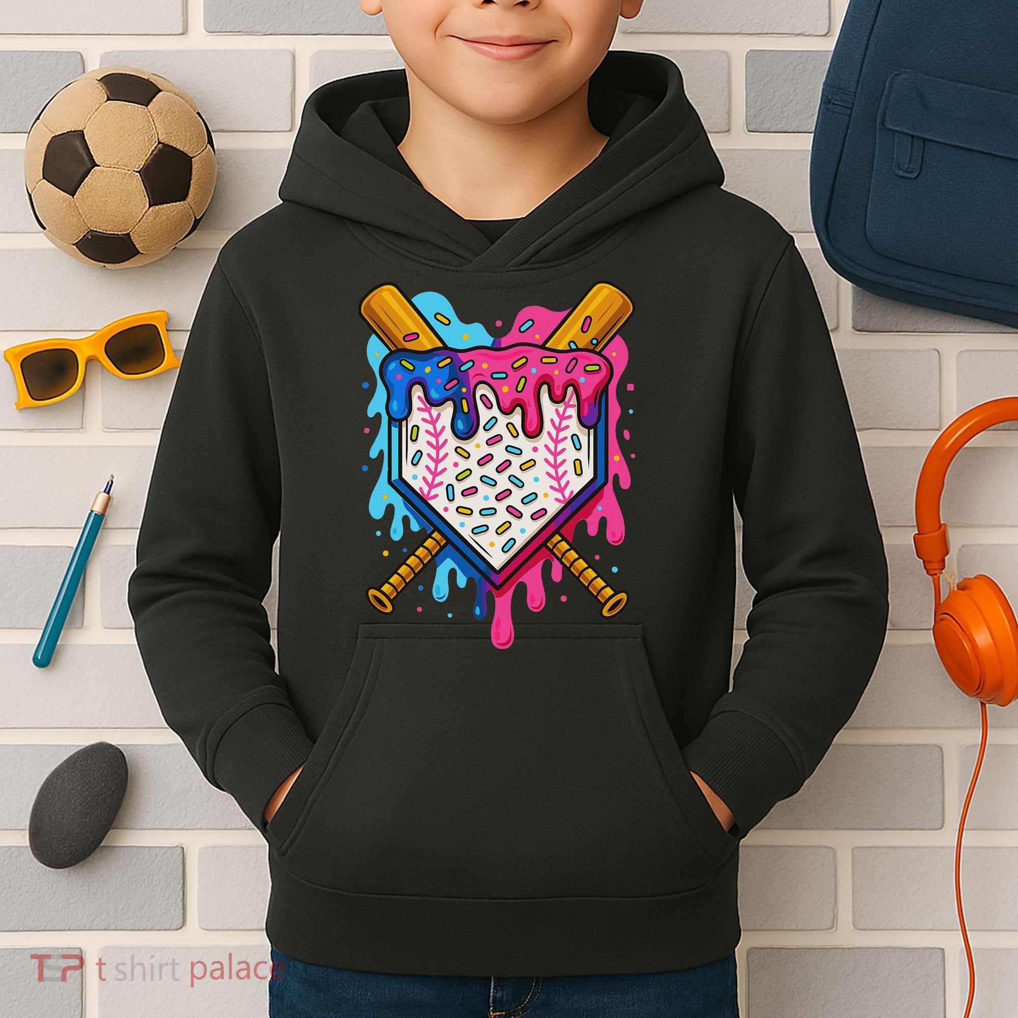 Baseball Ice Cream Drip Baseball Kids Hoodie