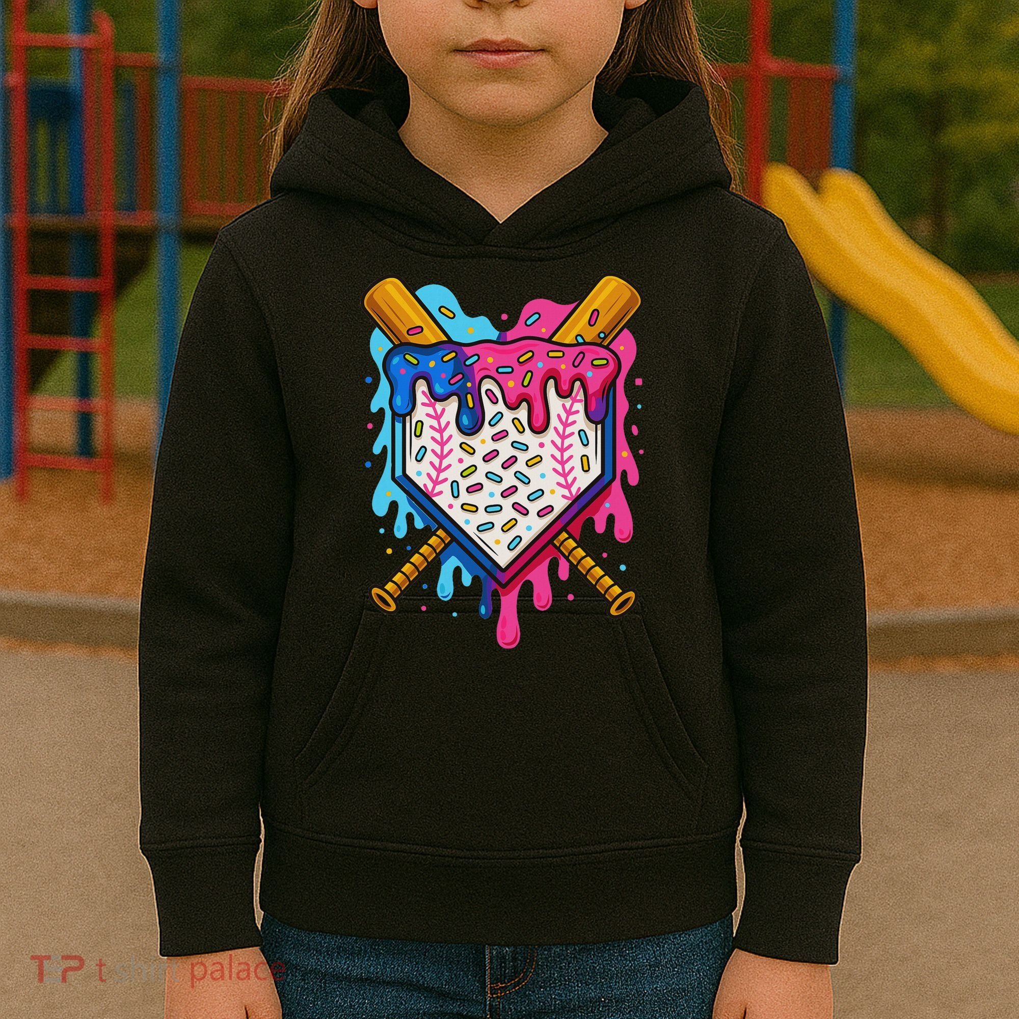 Baseball Ice Cream Drip Baseball Kids Hoodie