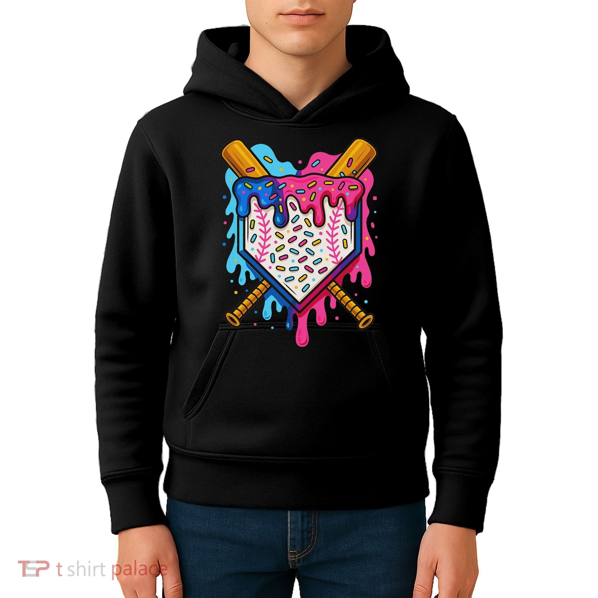 Baseball Ice Cream Drip Baseball Kids Hoodie