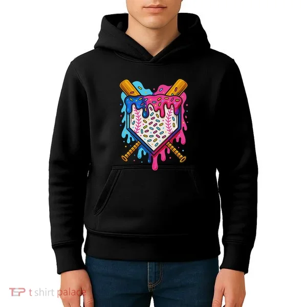 Baseball Ice Cream Drip Baseball Kids Hoodie
