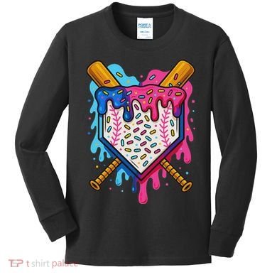 Baseball Ice Cream Drip Baseball Kids Long Sleeve Shirt