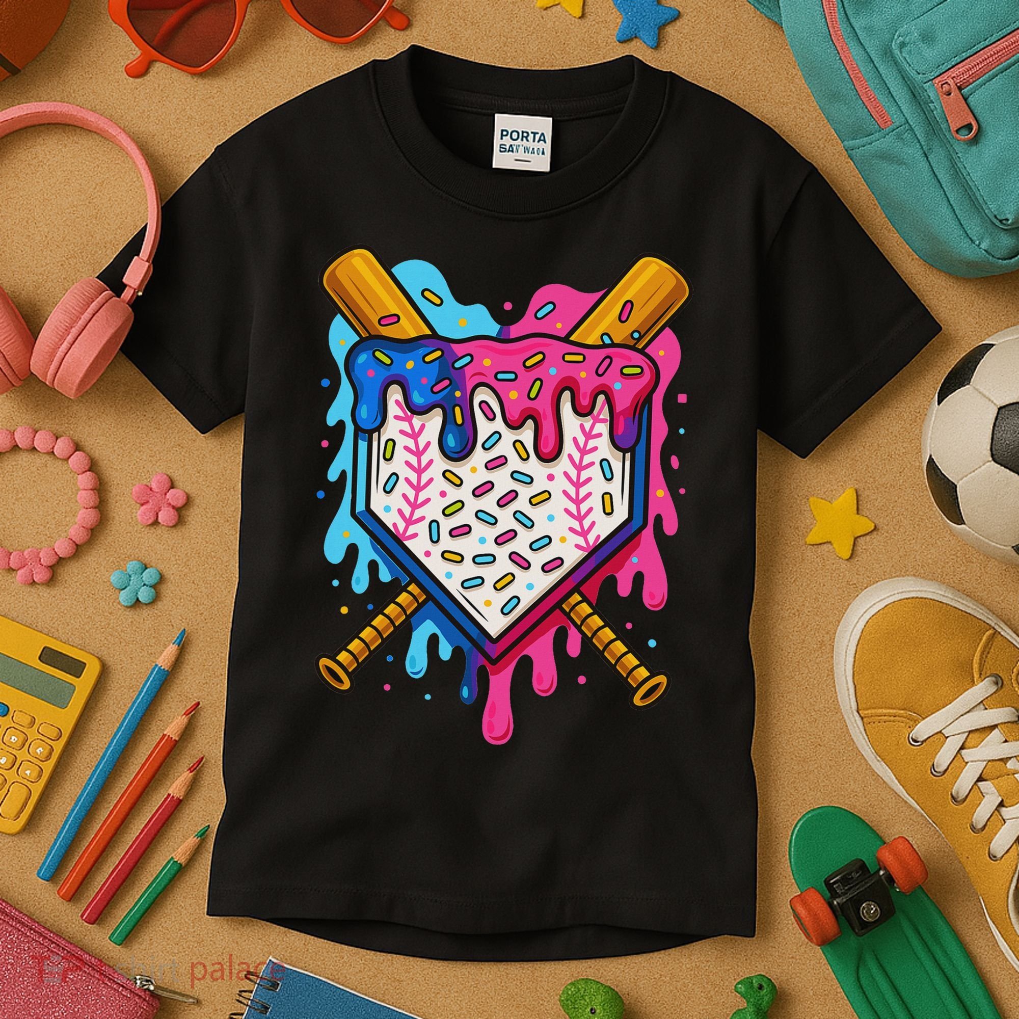 Baseball Ice Cream Drip Baseball Kids T-Shirt