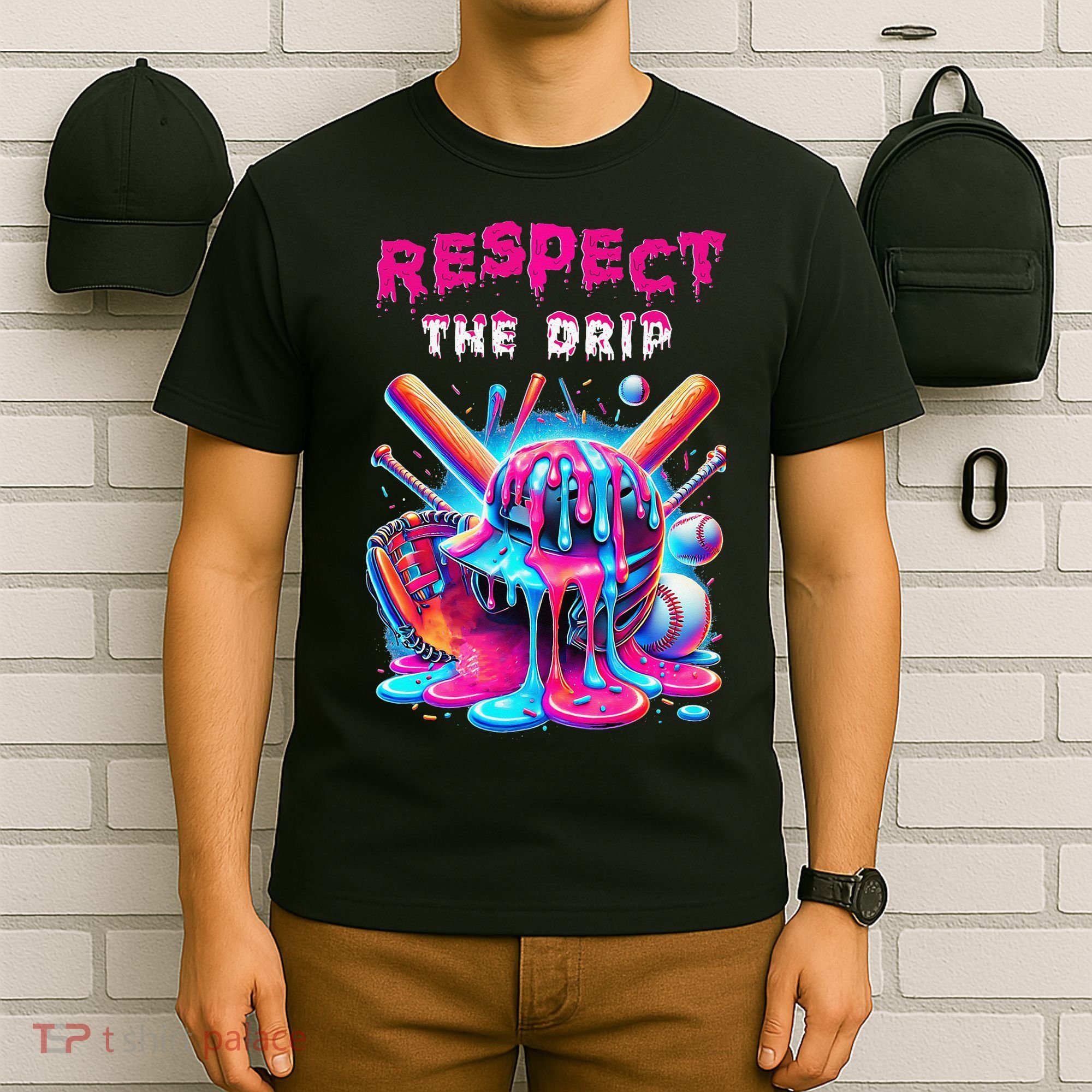 Baseball Ice Cream Drip Respect The Drip Gift T-Shirt