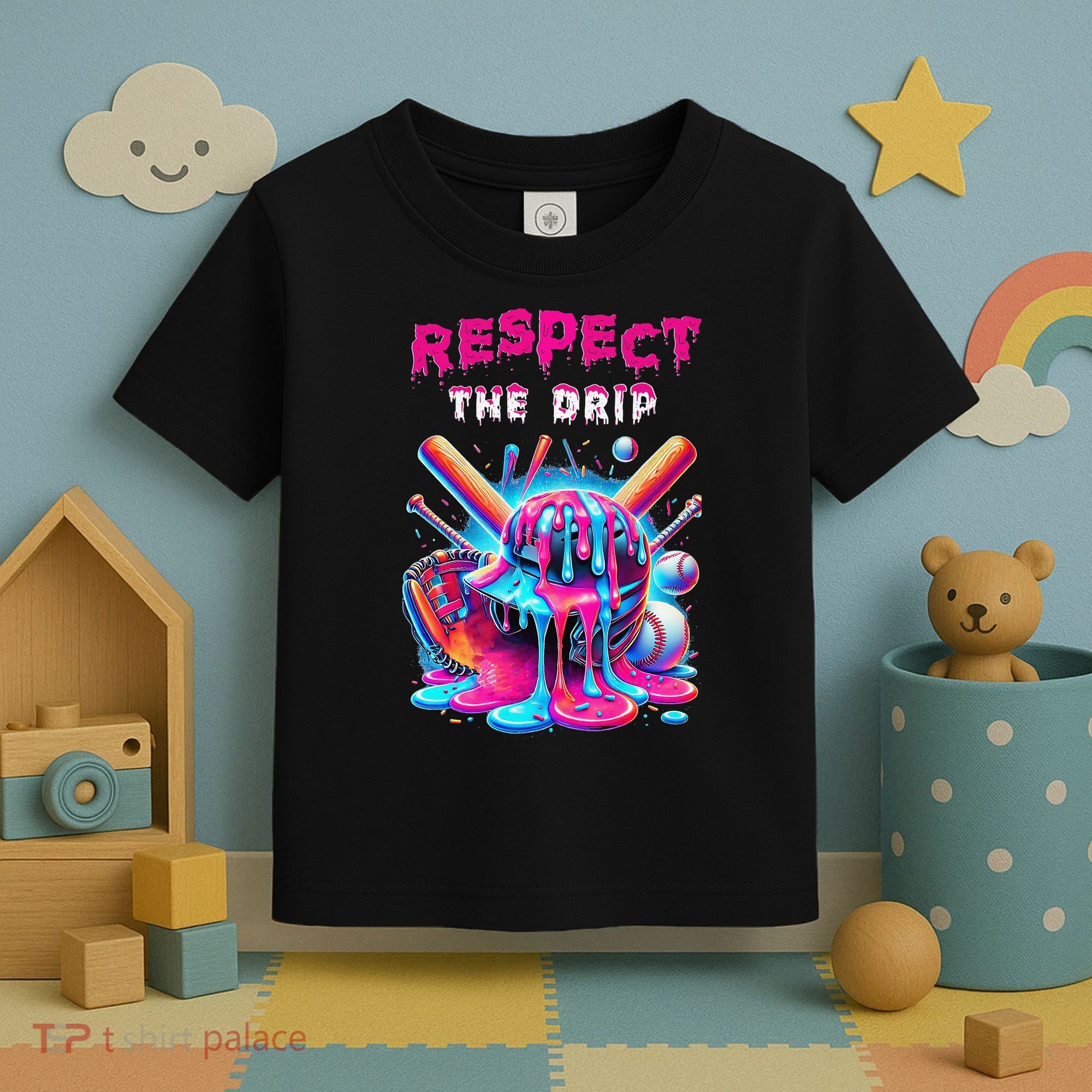 Baseball Ice Cream Drip Respect The Drip Gift Toddler T-Shirt
