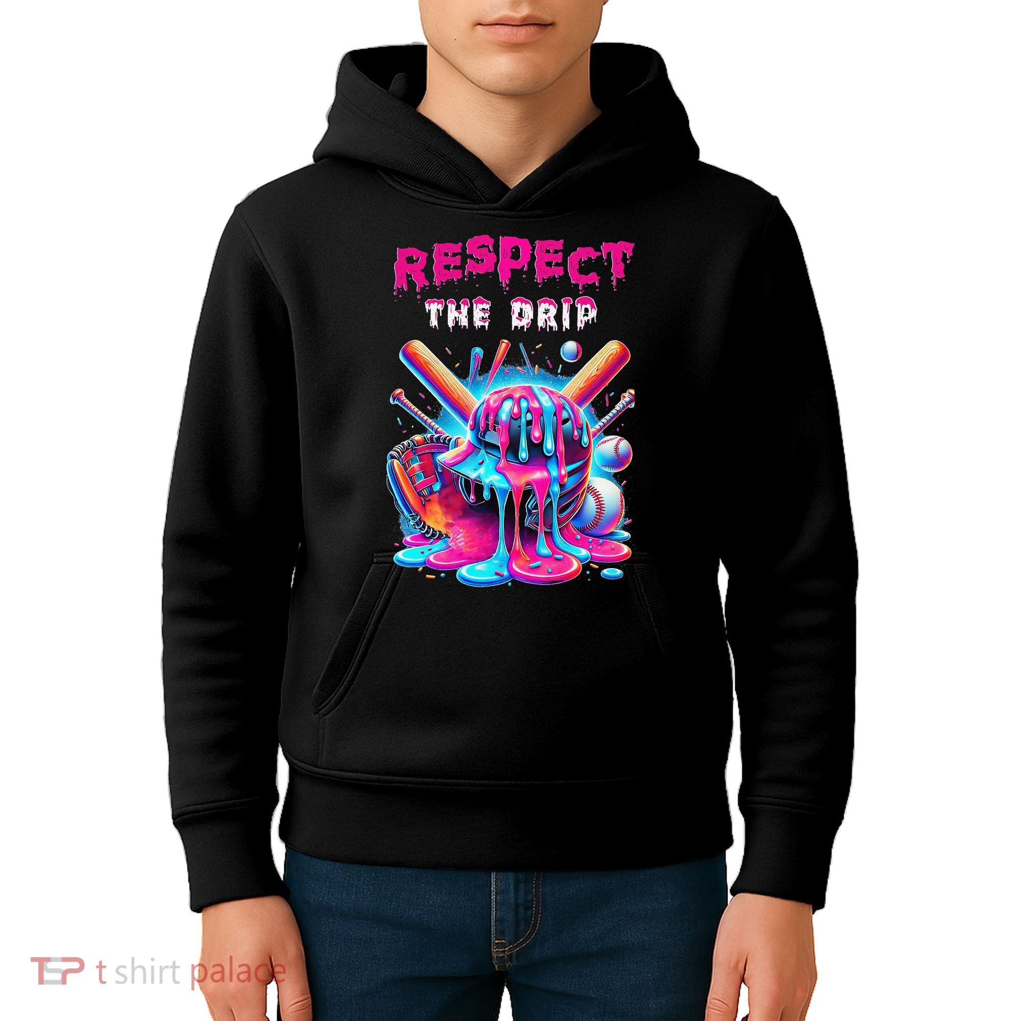 Baseball Ice Cream Drip Respect The Drip Gift Kids Hoodie