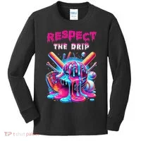 Baseball Ice Cream Drip Respect The Drip Gift Kids Long Sleeve Shirt thumb 0