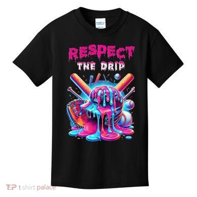 Baseball Ice Cream Drip Respect The Drip Gift Kids T-Shirt