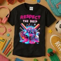 Baseball Ice Cream Drip Respect The Drip Gift Kids T-Shirt thumb 3