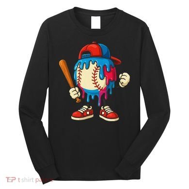 Baseball Ice Cream Drip Sport Game Day Gift Long Sleeve Shirt
