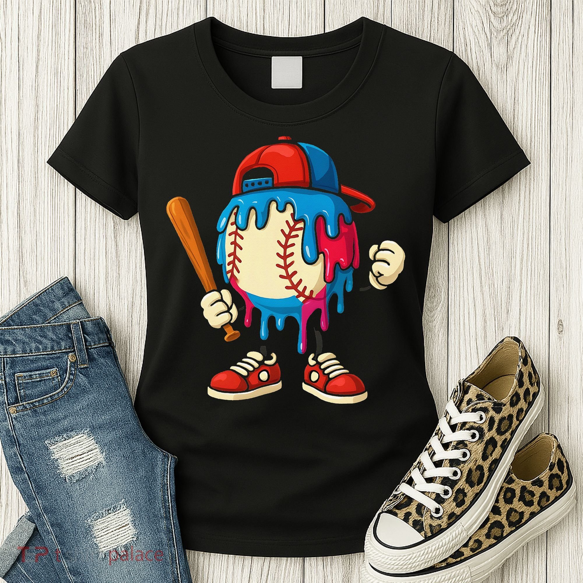 Baseball Ice Cream Drip Sport Game Day Gift Women's T-Shirt
