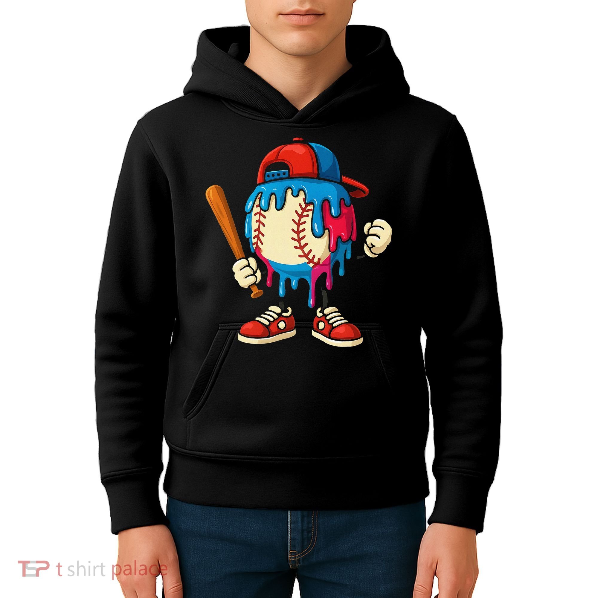 Baseball Ice Cream Drip Sport Game Day Gift Kids Hoodie