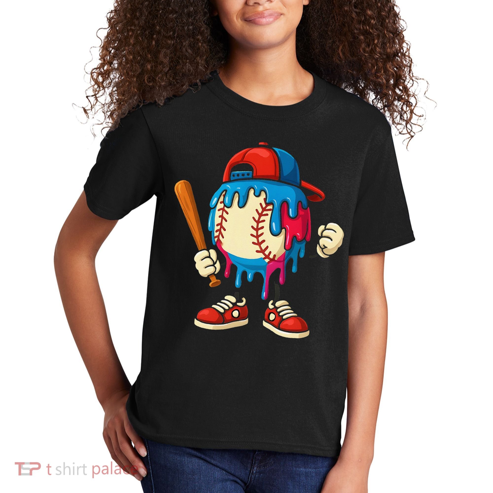 Baseball Ice Cream Drip Sport Game Day Gift Kids T-Shirt