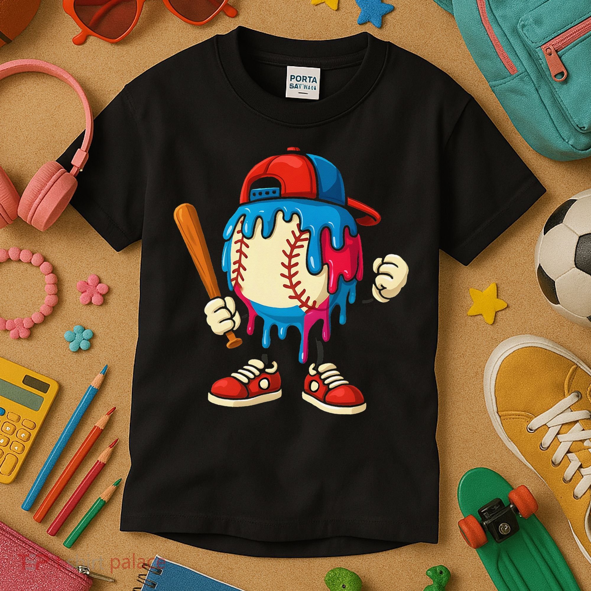 Baseball Ice Cream Drip Sport Game Day Gift Kids T-Shirt