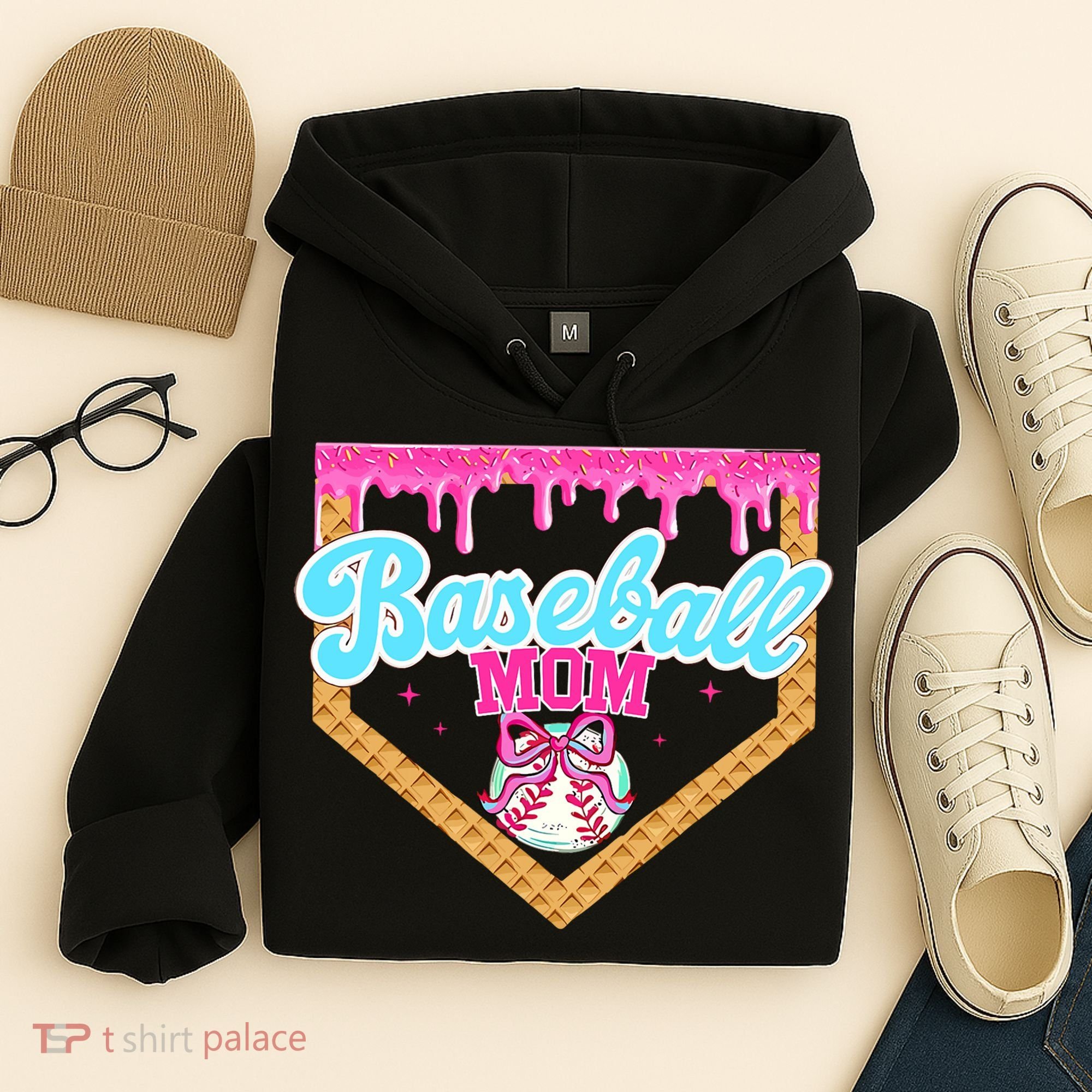 Baseball Ice Cream Drip Funny Sport Game Day Baseball Mom Hoodie