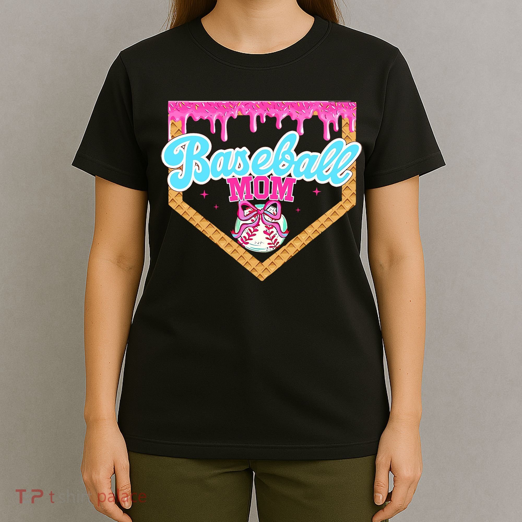 Baseball Ice Cream Drip Funny Sport Game Day Baseball Mom T-Shirt