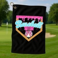 Baseball Ice Cream Drip Funny Sport Game Day Baseball Mom Golf Towel thumb 1