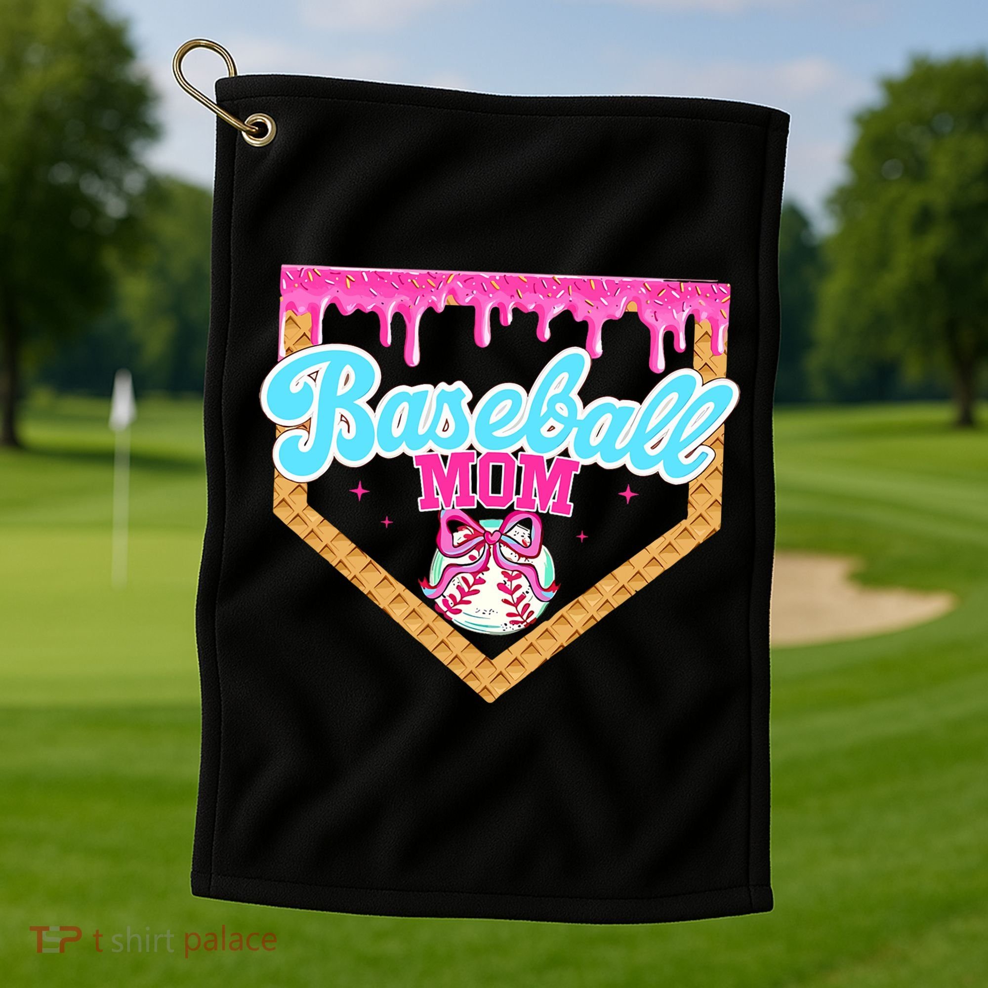 Baseball Ice Cream Drip Funny Sport Game Day Baseball Mom Golf Towel