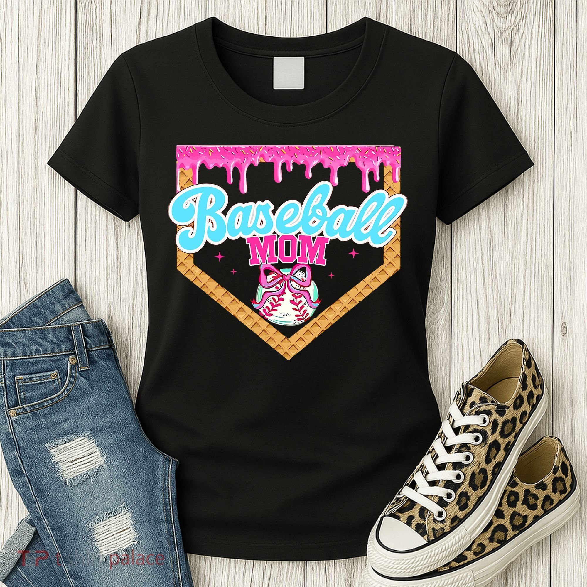 Baseball Ice Cream Drip Funny Sport Game Day Baseball Mom Women's T-Shirt