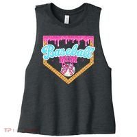 Baseball Ice Cream Drip Funny Sport Game Day Baseball Mom Women's Racerback Cropped Tank thumb 0