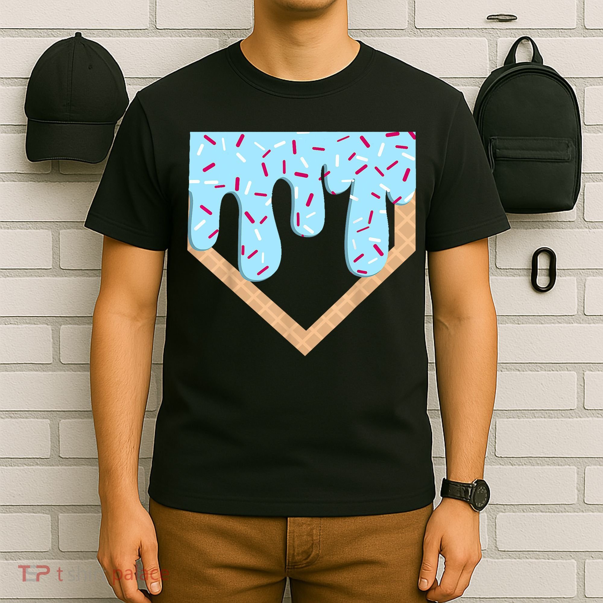 Baseball Ice Cream Dripping Baseball Home Plate Drip  T-Shirt