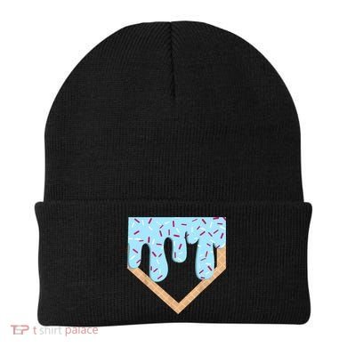 Baseball Ice Cream Dripping Baseball Home Plate Drip  Beanie