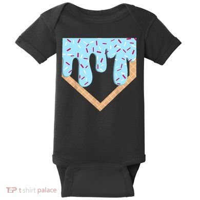 Baseball Ice Cream Dripping Baseball Home Plate Drip  Baby Bodysuit