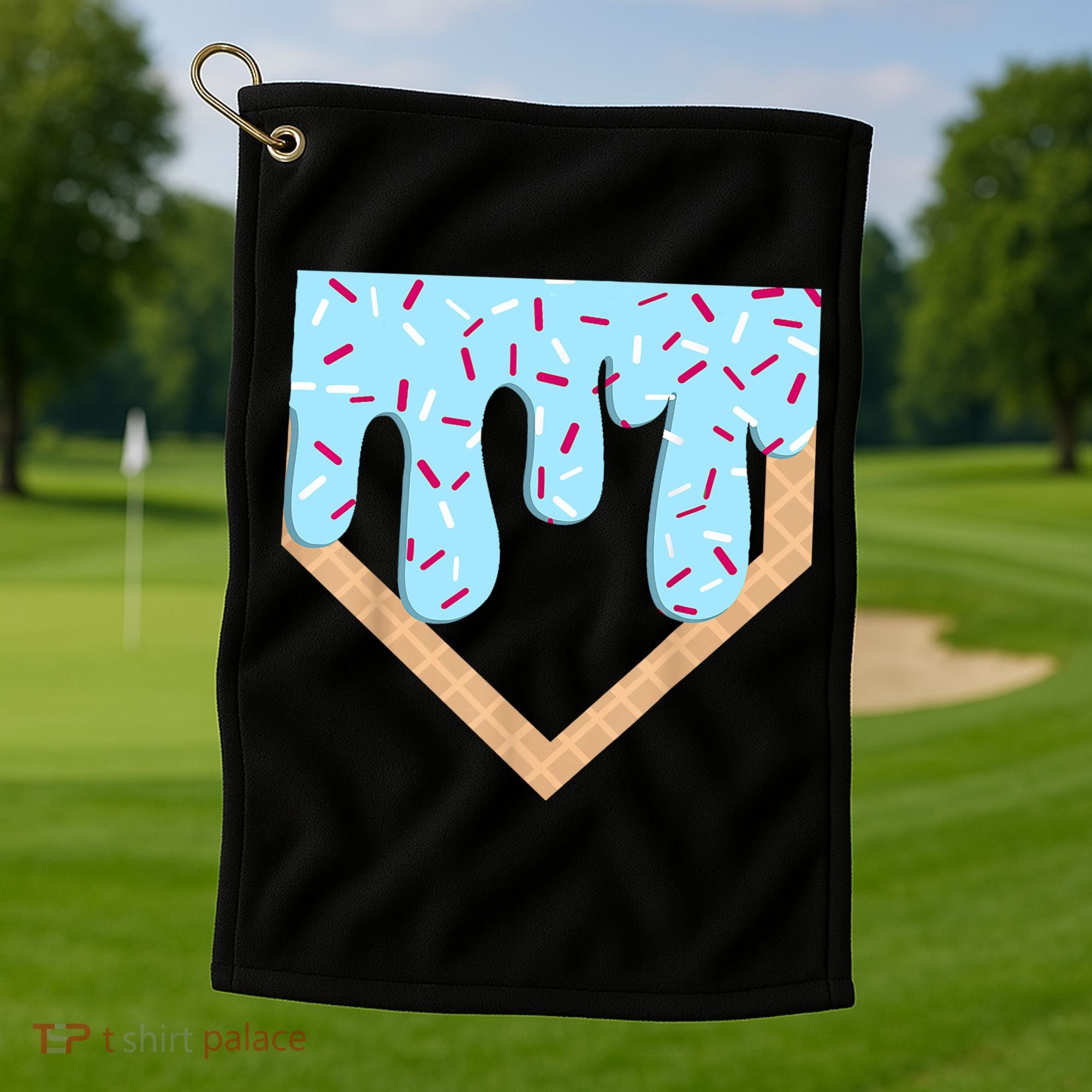 Baseball Ice Cream Dripping Baseball Home Plate Drip  Golf Towel