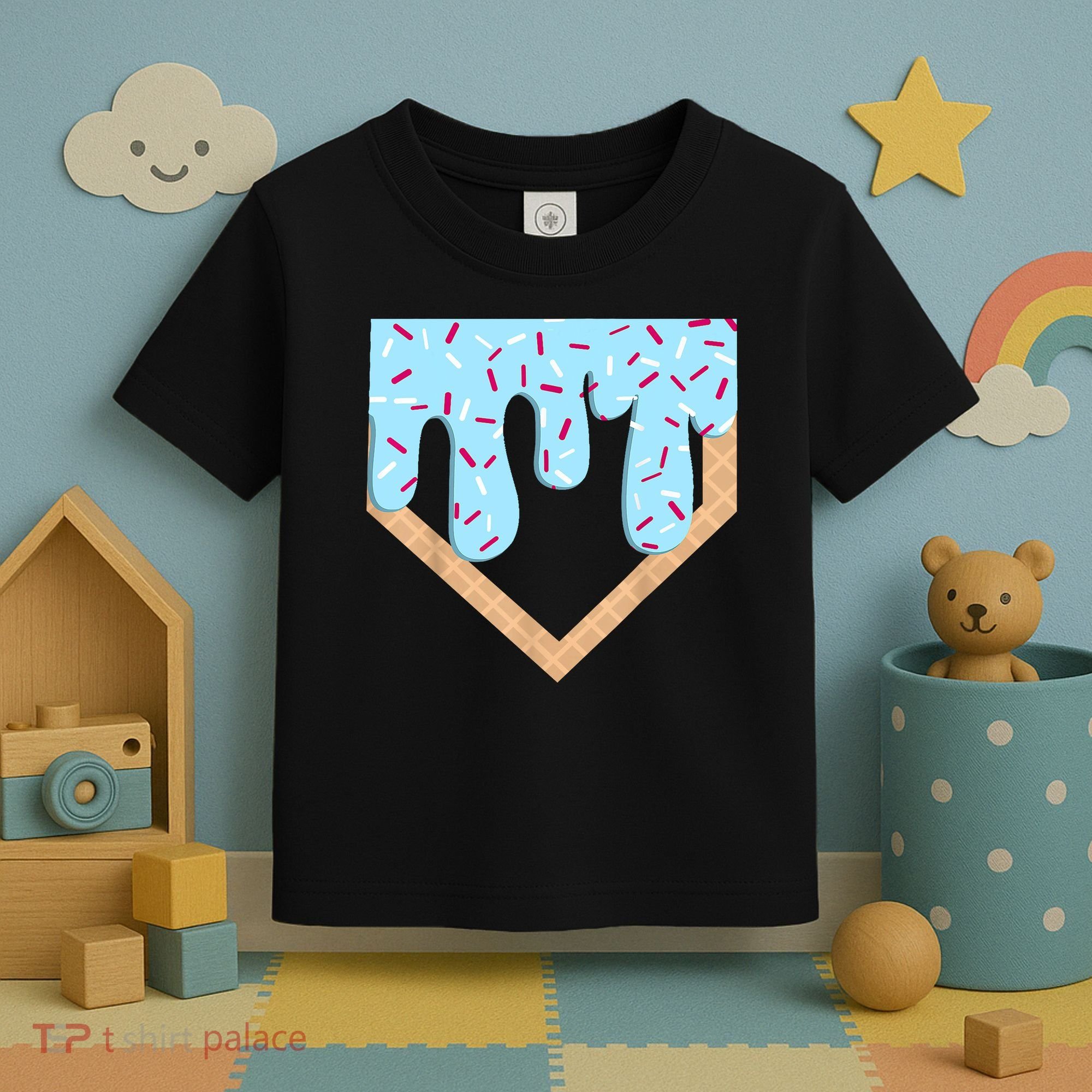 Baseball Ice Cream Dripping Baseball Home Plate Drip  Toddler T-Shirt