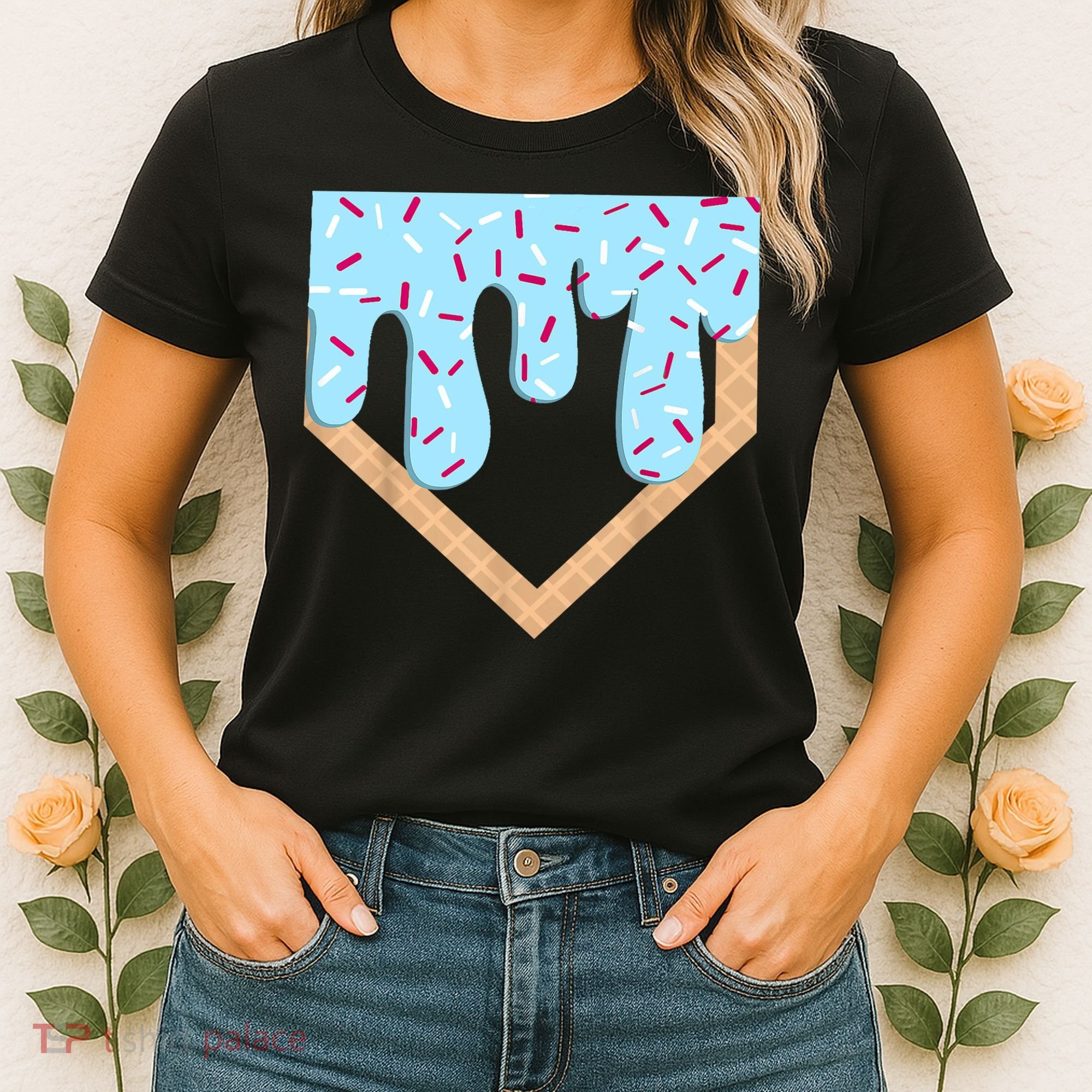 Baseball Ice Cream Dripping Baseball Home Plate Drip  Women's T-Shirt
