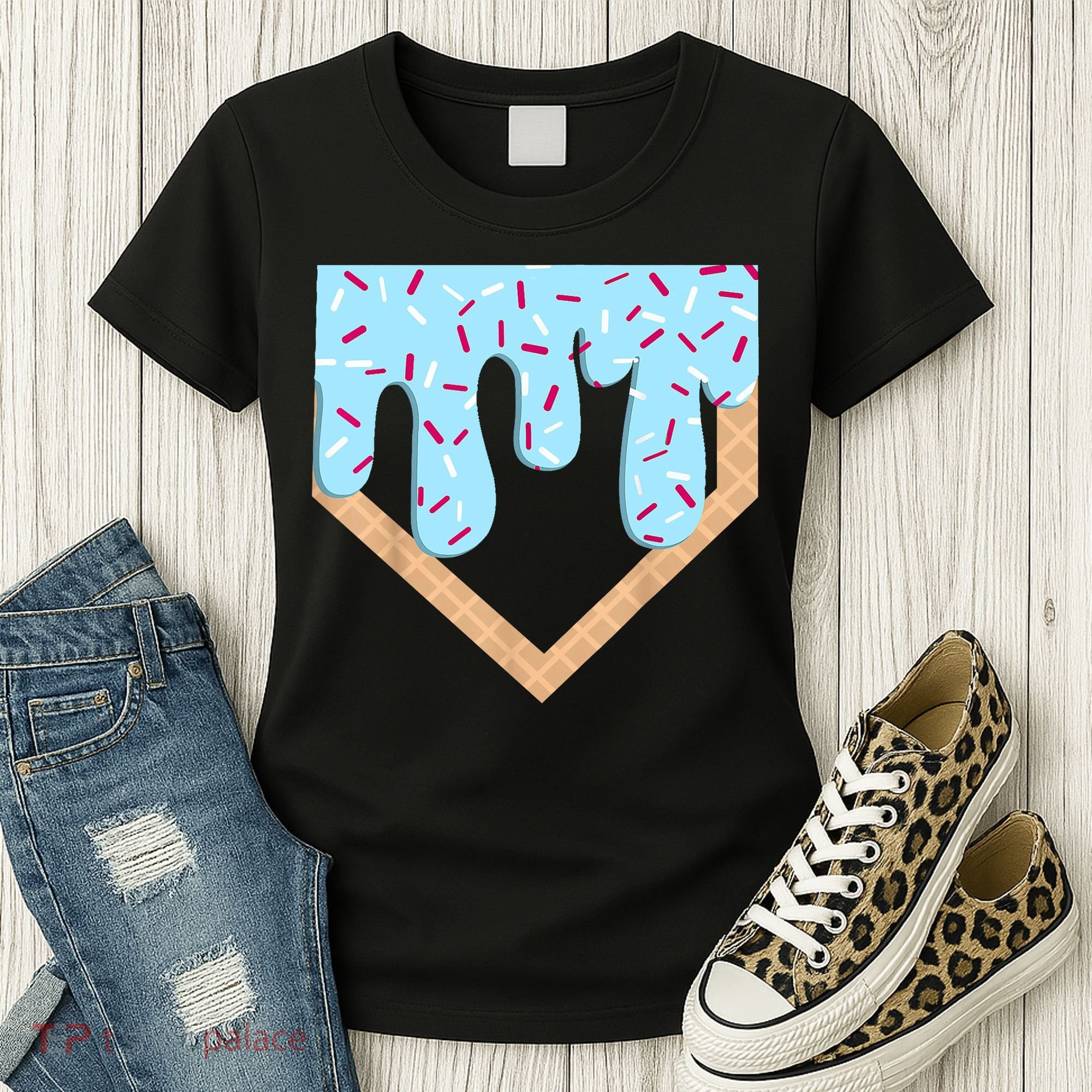 Baseball Ice Cream Dripping Baseball Home Plate Drip  Women's T-Shirt
