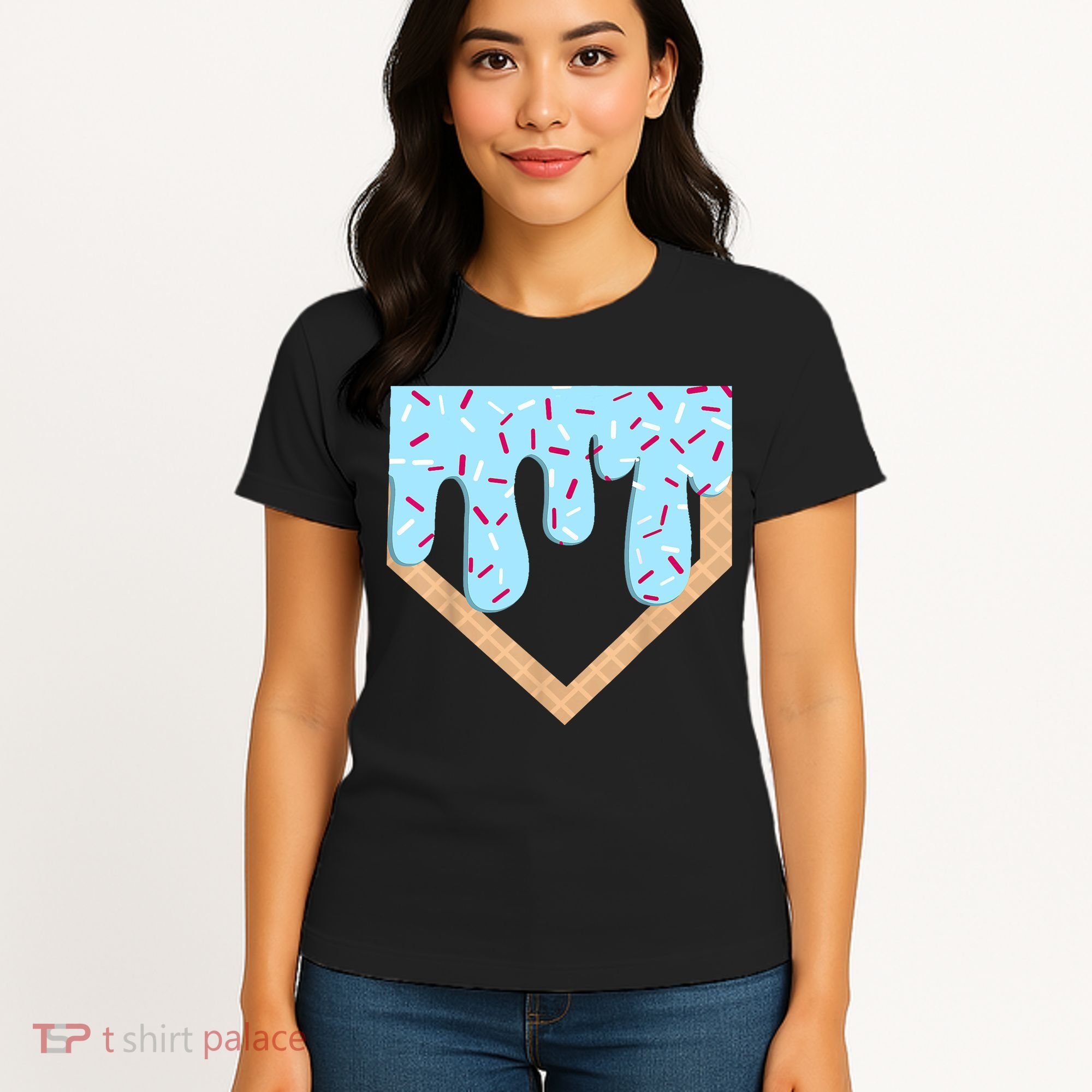 Baseball Ice Cream Dripping Baseball Home Plate Drip  Women's T-Shirt