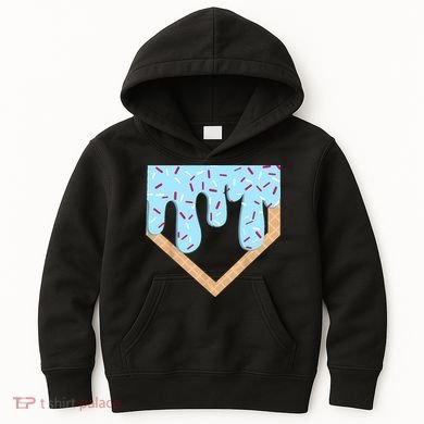 Baseball Ice Cream Dripping Baseball Home Plate Drip  Kids Hoodie