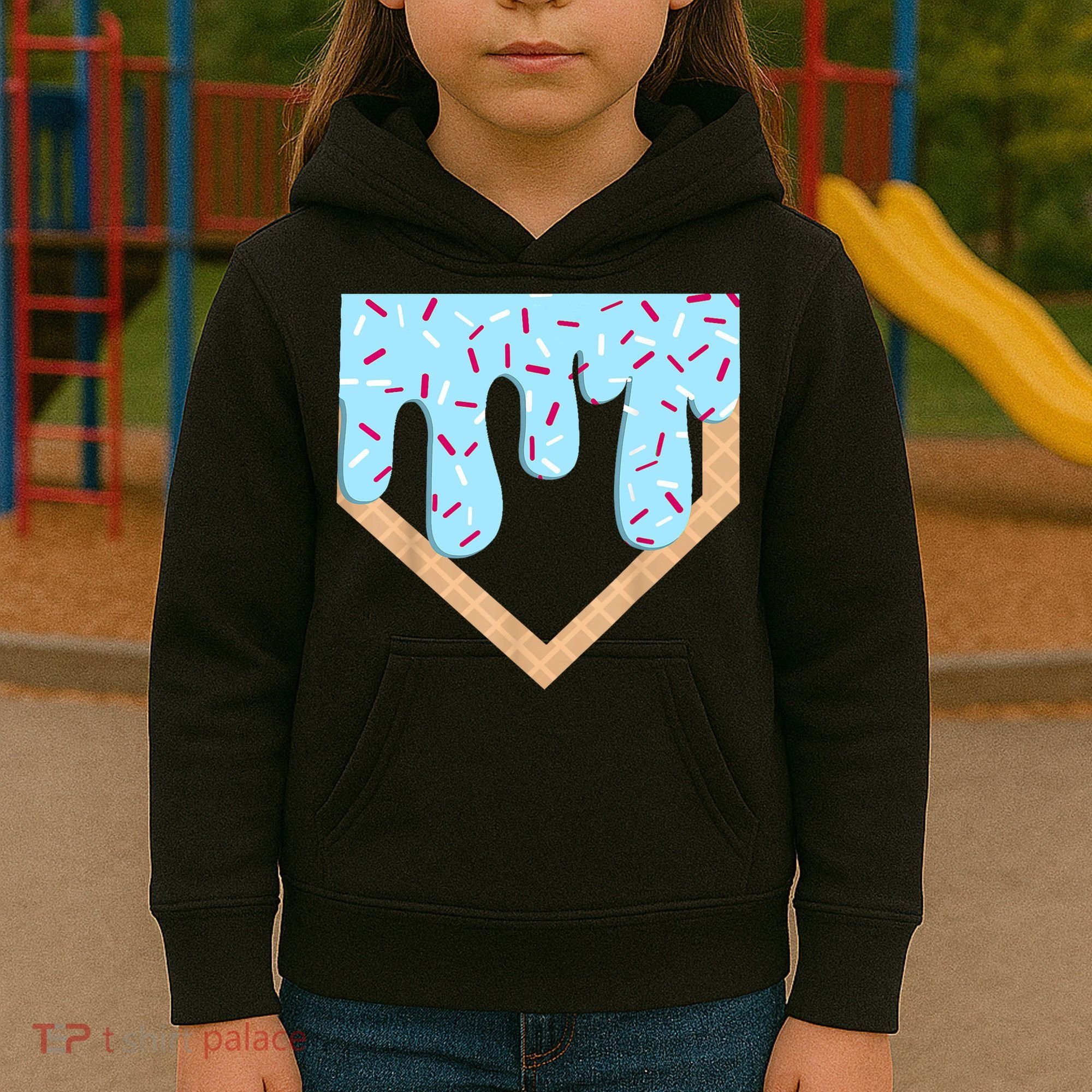 Baseball Ice Cream Dripping Baseball Home Plate Drip  Kids Hoodie