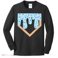 Baseball Ice Cream Dripping Baseball Home Plate Drip  Kids Long Sleeve Shirt thumb 0