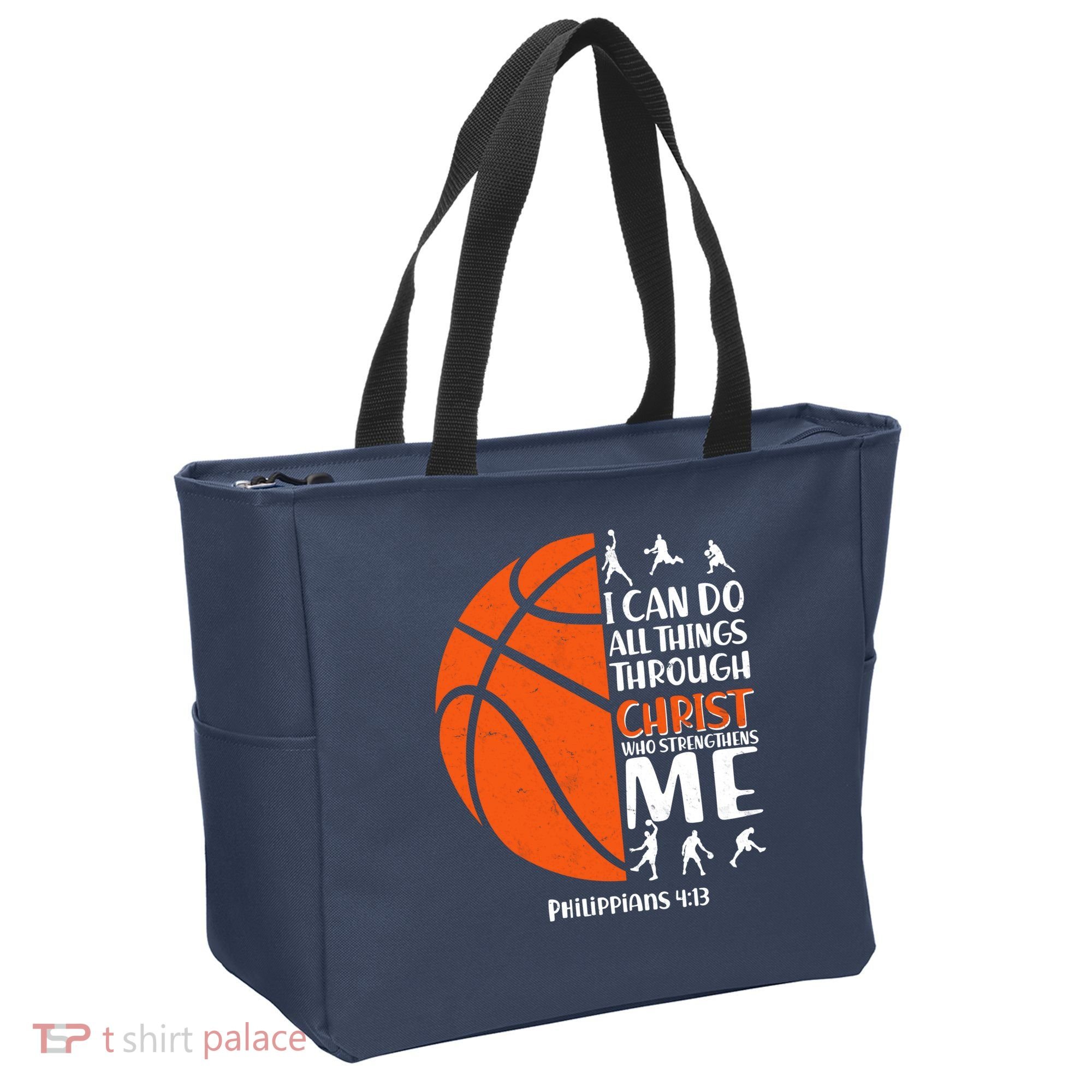 Basketball I Can Do All Things Through Christ Who Strengthens Me Philippian 4:13 Tote Bag