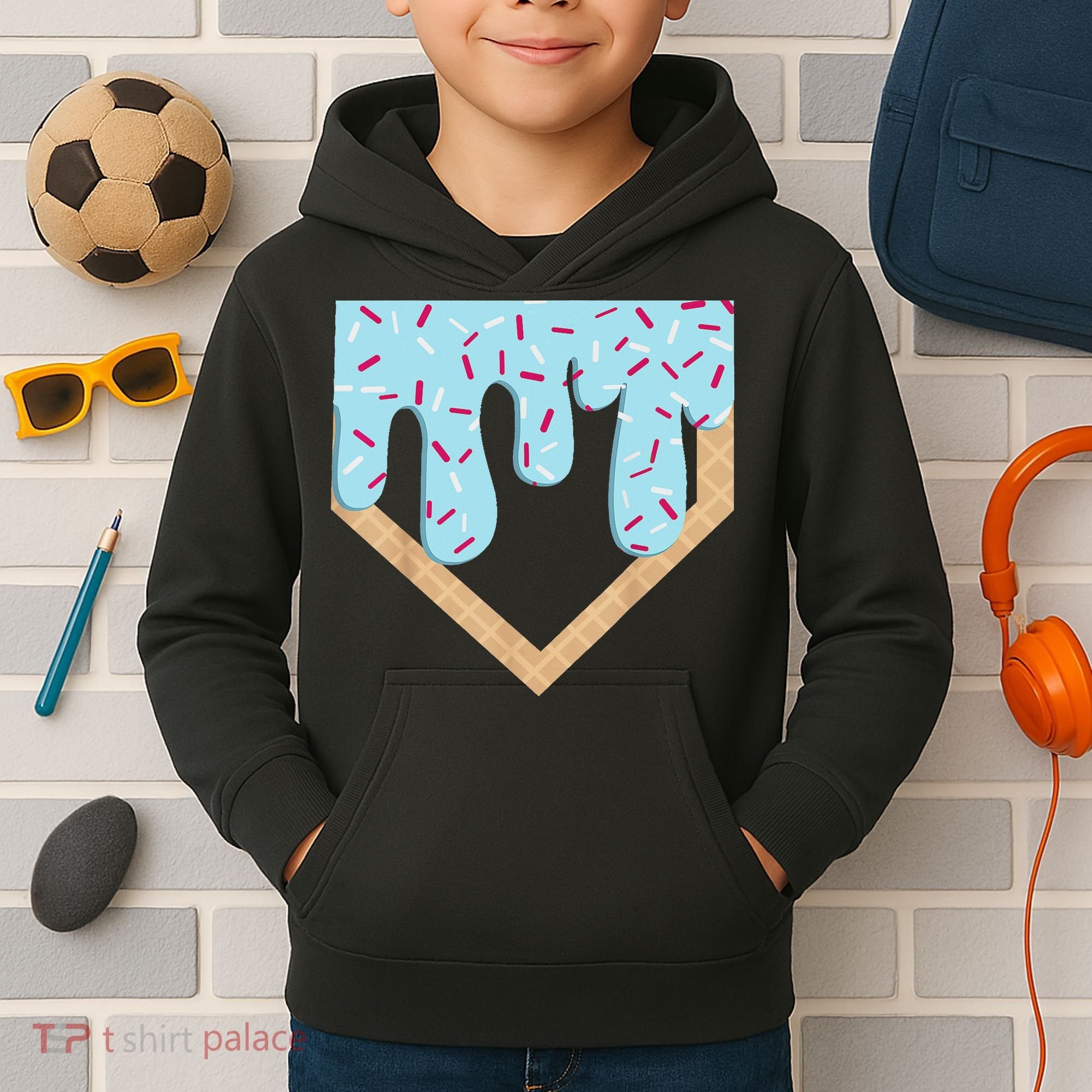Baseball Ice Cream Dripping Drip Kids Hoodie
