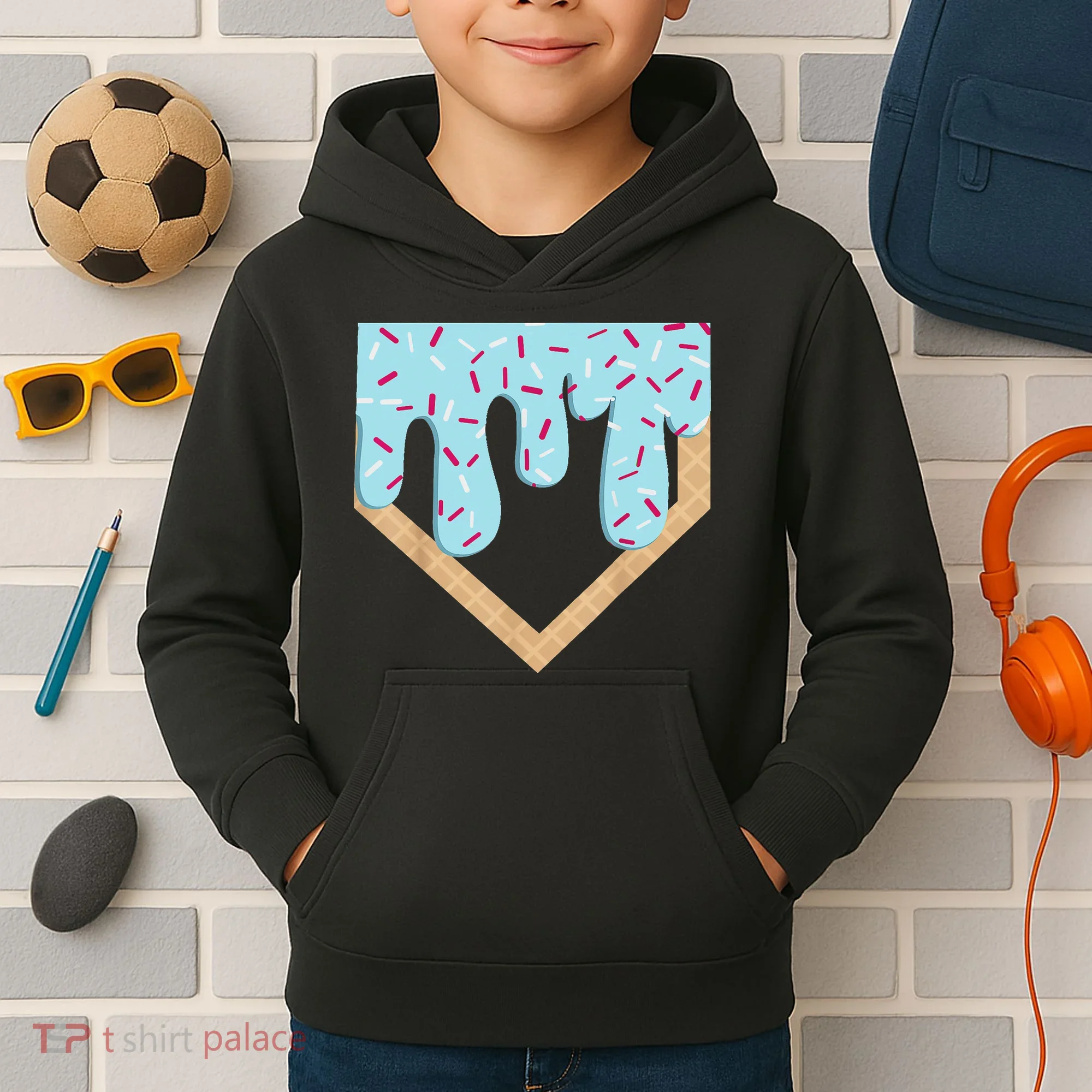 Baseball Ice Cream Dripping Drip Kids Hoodie
