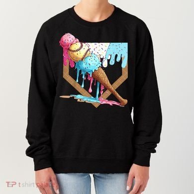 Baseball Ice Cream Dripping Baseball Home Plate Drip Women's Sweatshirt