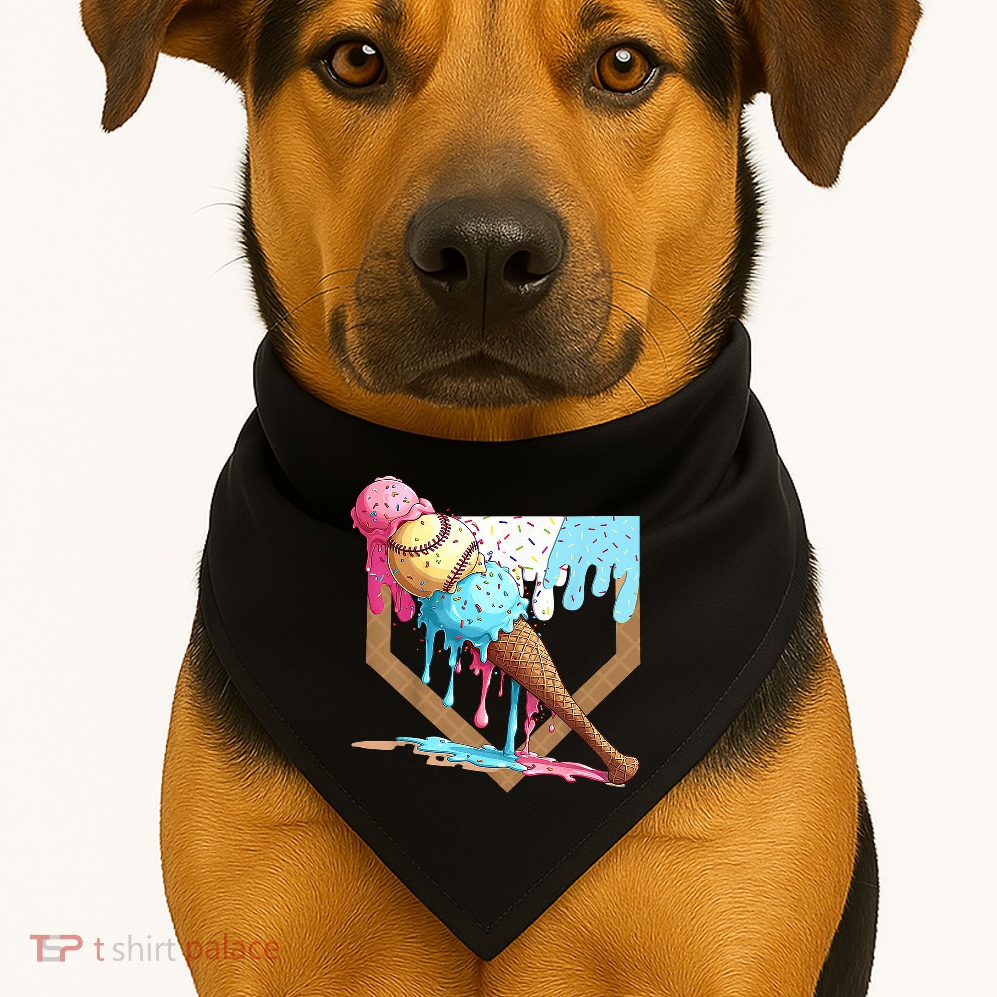 Baseball Ice Cream Dripping Baseball Home Plate Drip USA-Made Doggie Bandana