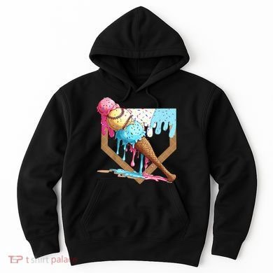Baseball Ice Cream Dripping Baseball Home Plate Drip Hoodie