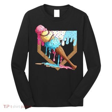 Baseball Ice Cream Dripping Baseball Home Plate Drip Long Sleeve Shirt