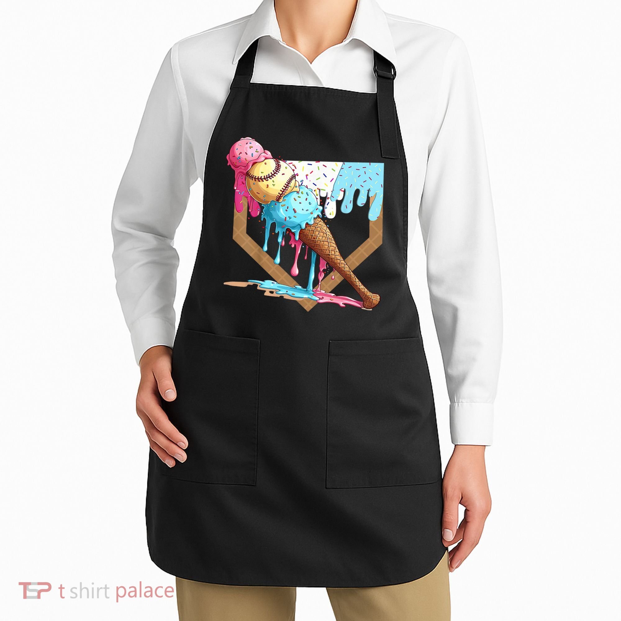 Baseball Ice Cream Dripping Baseball Home Plate Drip Apron