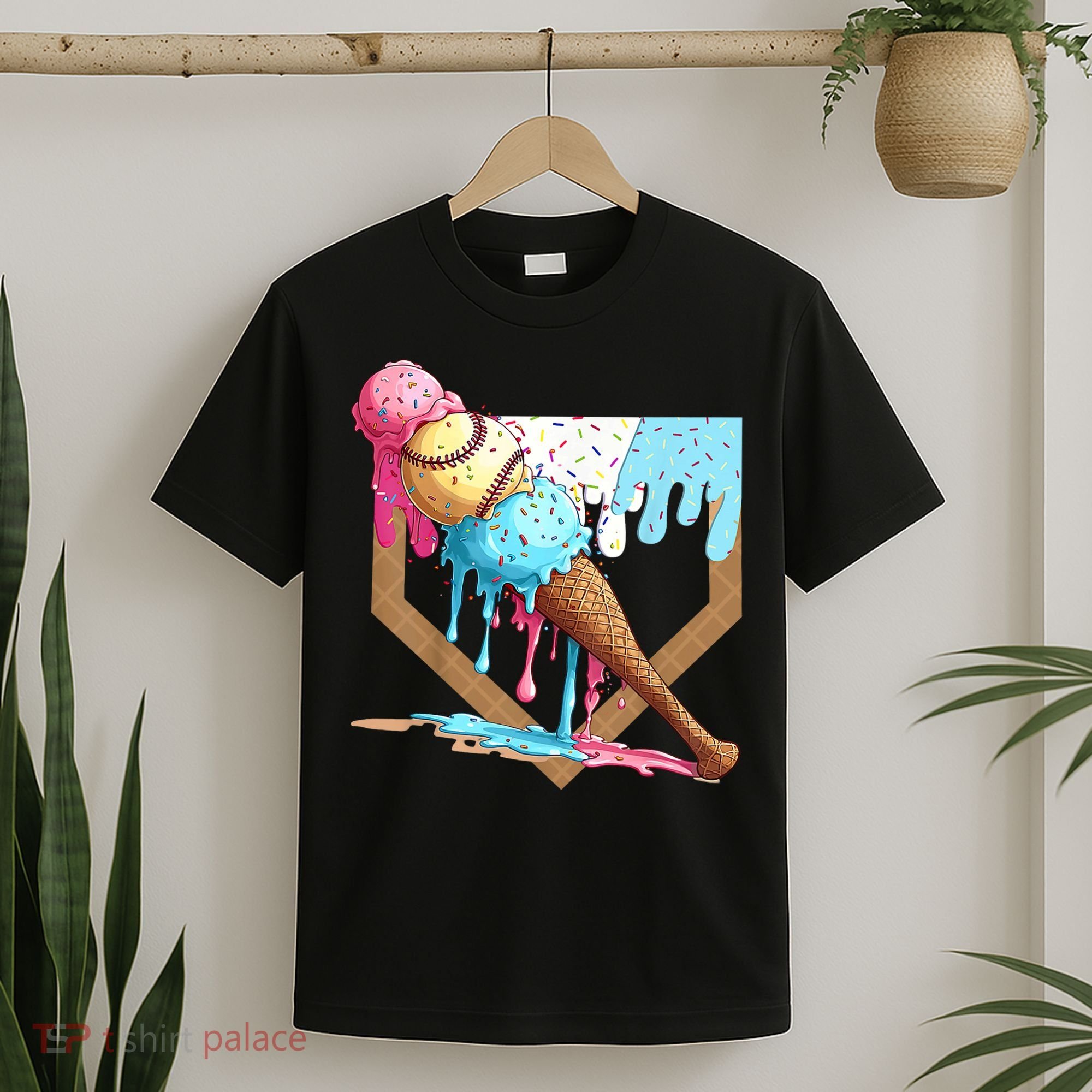 Baseball Ice Cream Dripping Baseball Home Plate Drip T-Shirt