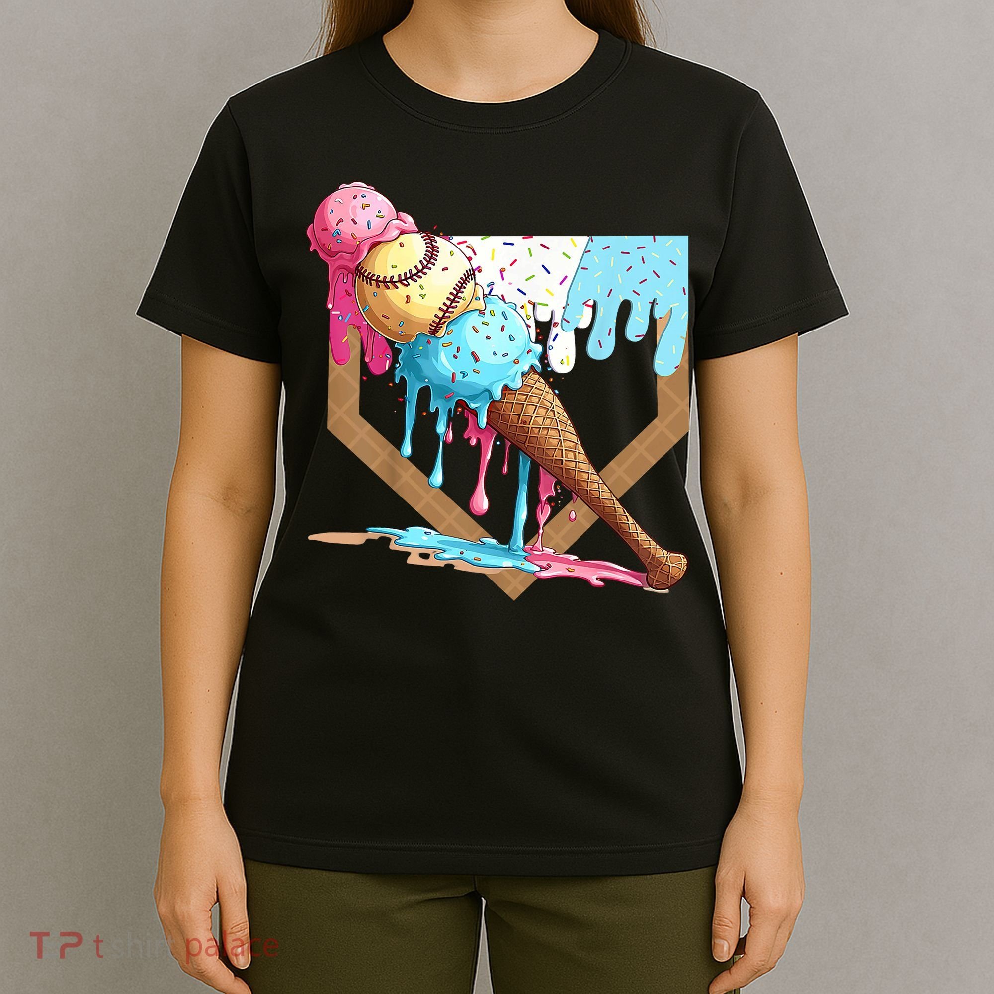 Baseball Ice Cream Dripping Baseball Home Plate Drip T-Shirt