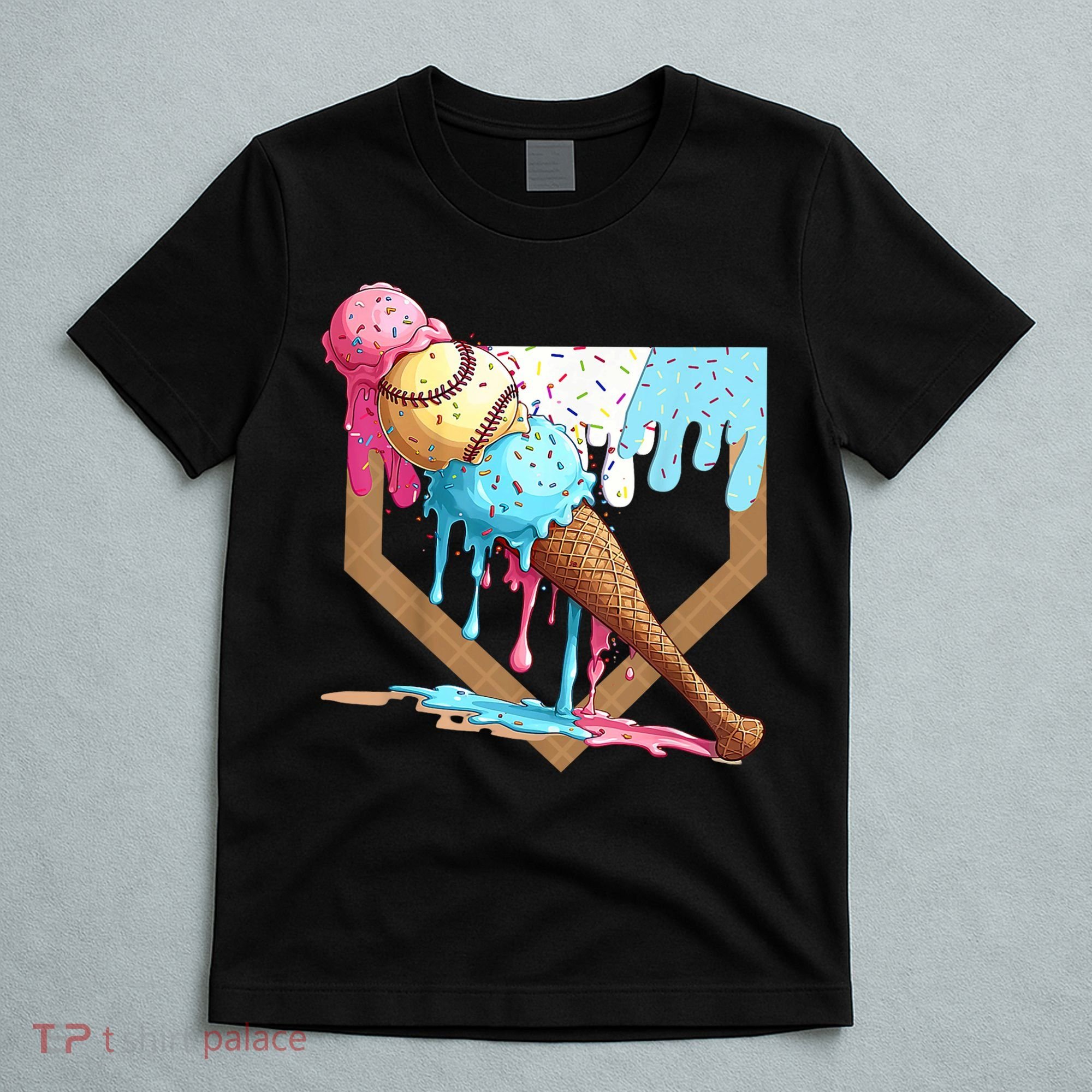 Baseball Ice Cream Dripping Baseball Home Plate Drip T-Shirt