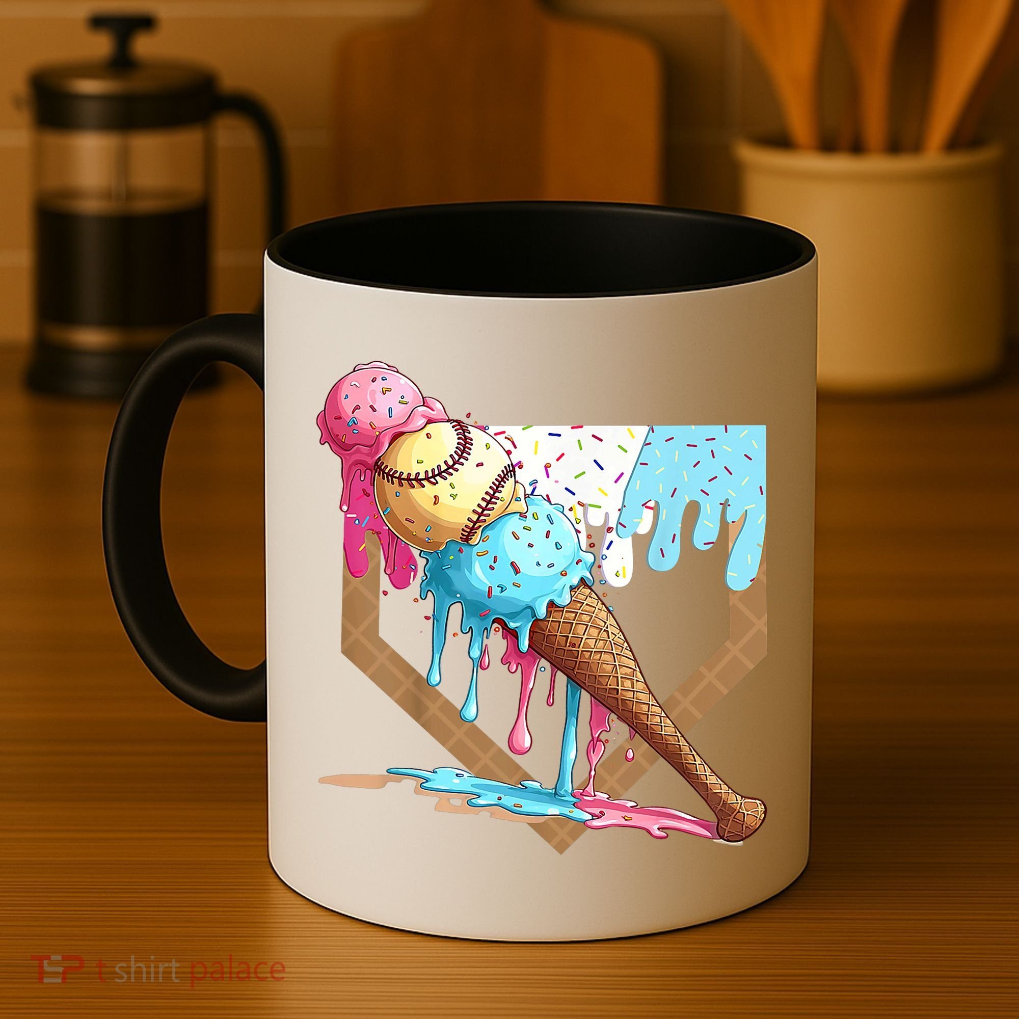 Baseball Ice Cream Dripping Baseball Home Plate Drip Coffee Mug