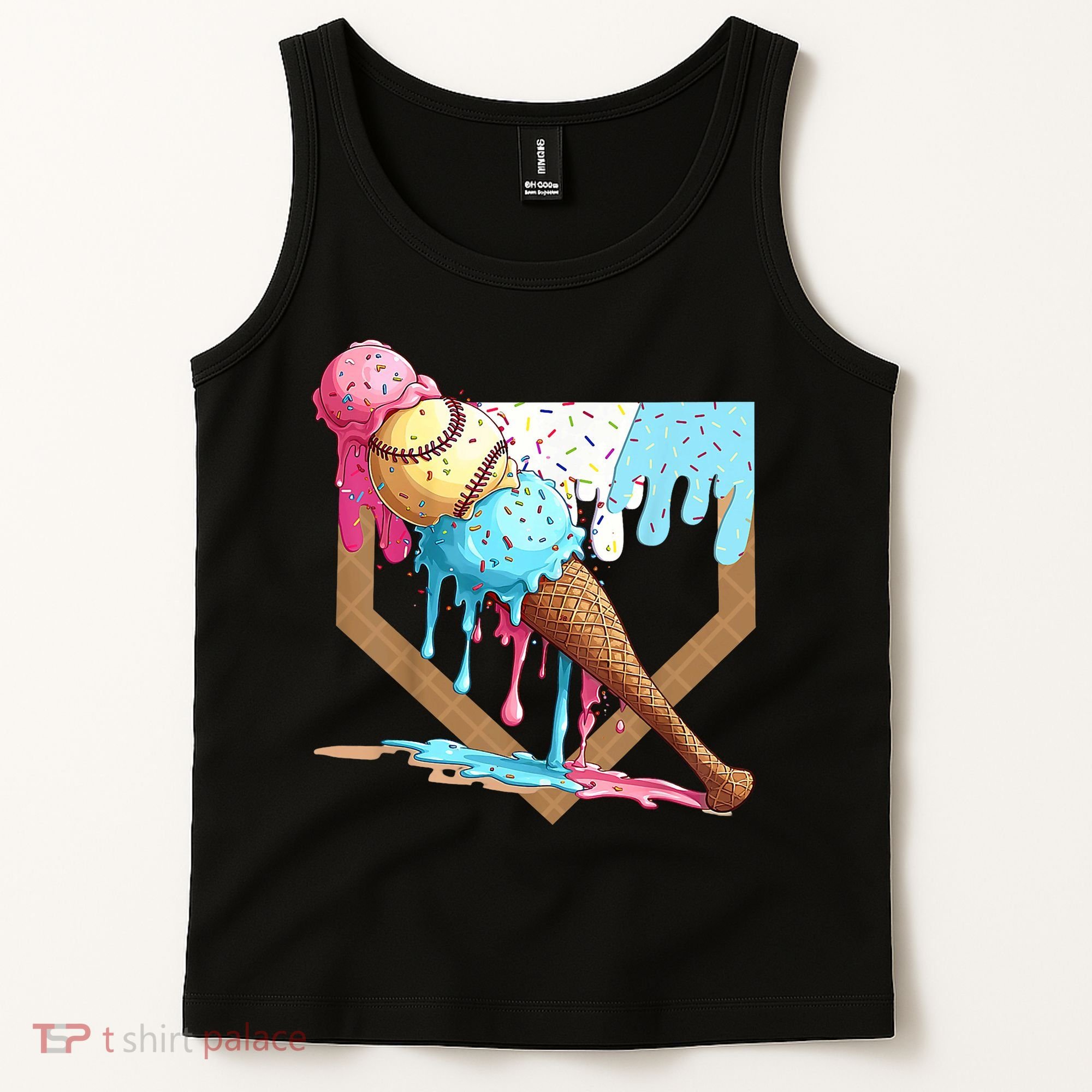 Baseball Ice Cream Dripping Baseball Home Plate Drip Tank Top